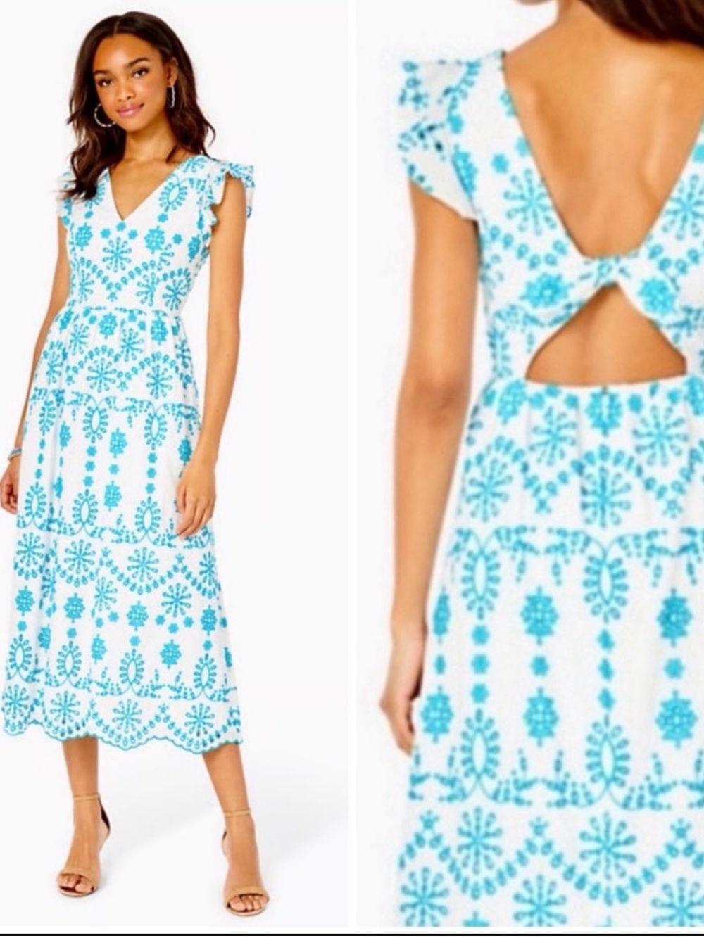 Lilly Pulitzer| Lillyanne flutter-sleeve eyelet midi dress size 0